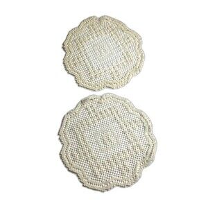 2 Antique Crochet Ivory Handmade 10.5" Cottagegore Vintage Table Decor Delicate